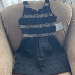 Chic Striped Kids Formal Dress in Black and Silver